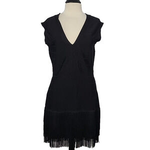 VENUS Women's Black Dress Cocktail Fringe Bottom Hem size 16 Stretch Viscose